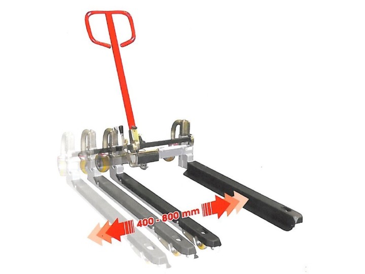 Transpalette à géométrie variable CU 750 Kg (PAL BAC) fourches 825 mm 