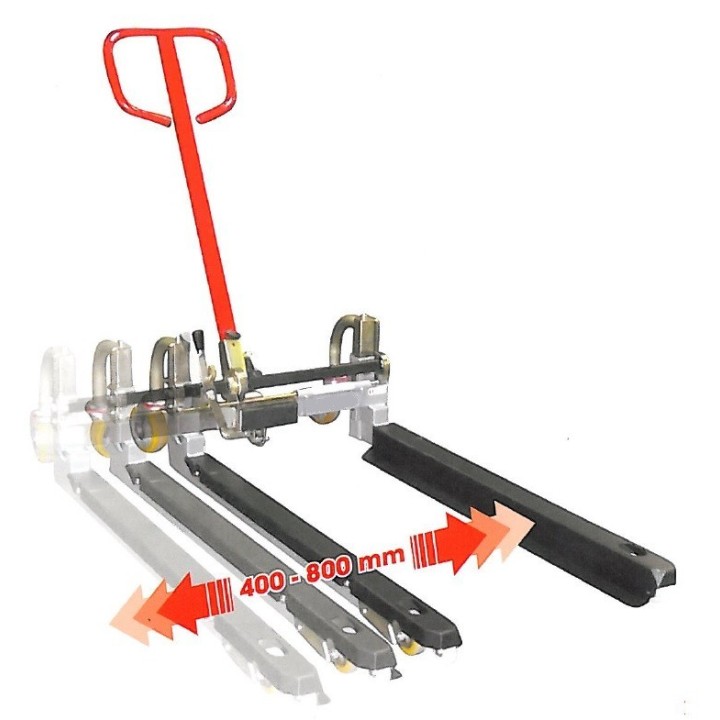Transpalette à géométrie variable CU 750 Kg (PAL BAC) fourches 825 mm 