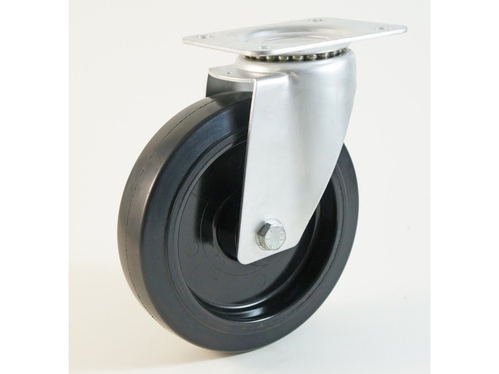 Roulette à platine haute température, roue à bandage caoutchouc noir, CU 80 Kg