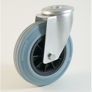 Roulette à trou central, roue à bandage caoutchouc non marquant corps polypropylène CU 50 à 205 Kg