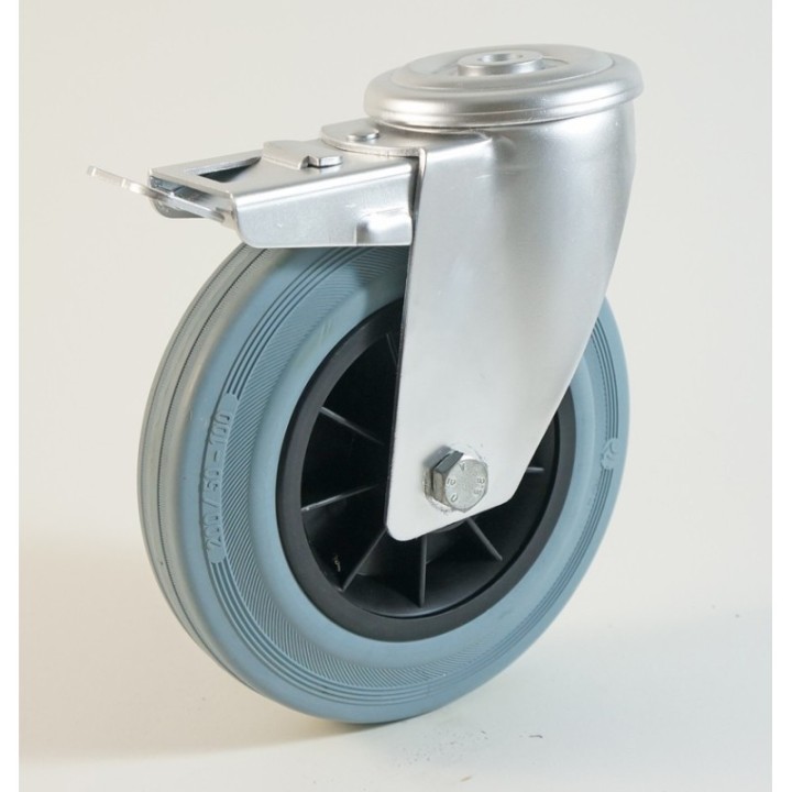 Roulette à trou central, roue à bandage caoutchouc non marquant corps polypropylène CU 50 à 205 Kg