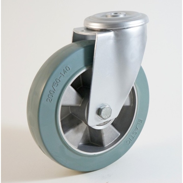 Roulette à trou central, bandage caoutchouc non marquant, jante aluminium CU 120 à 300 Kg