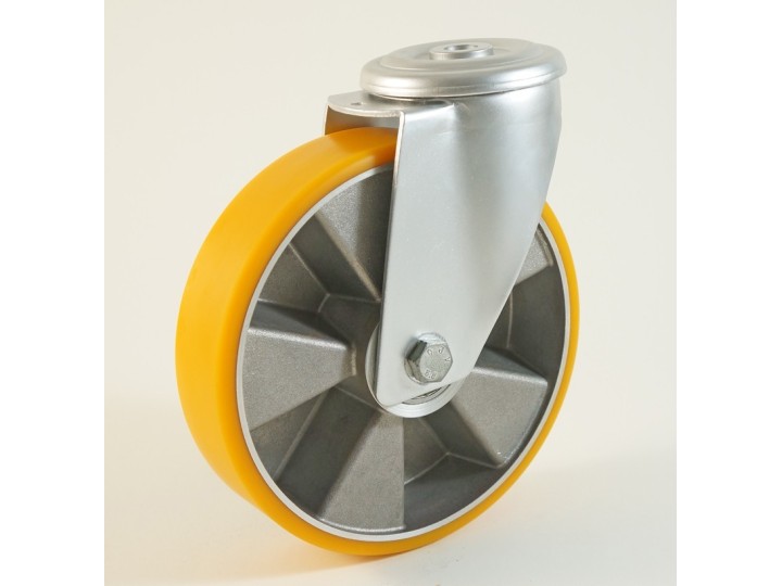 Roulette à trou central, roue à bandage polyuréthane corps aluminium CU 120 à 300 Kg