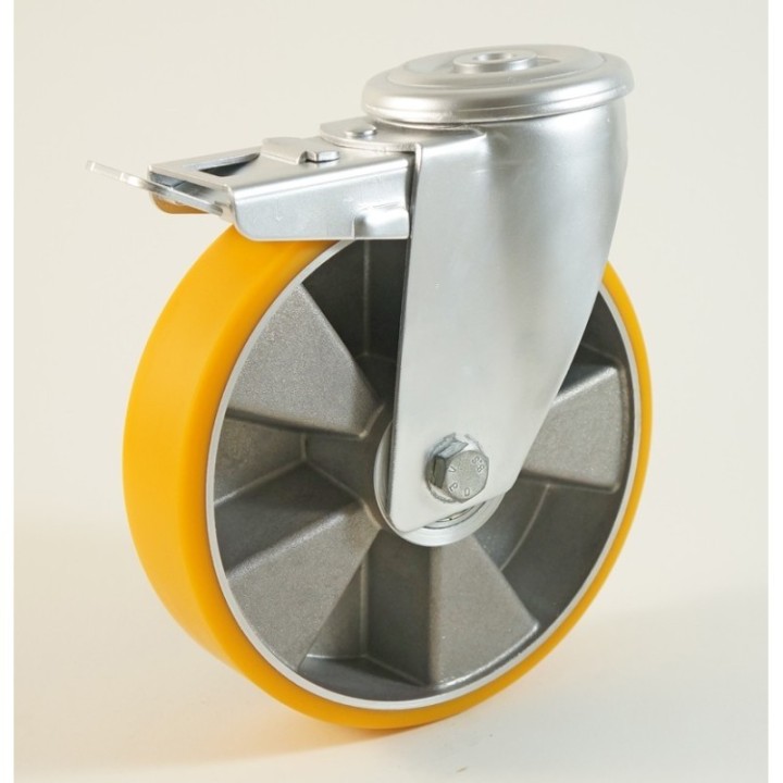 Roulette à trou central, roue à bandage polyuréthane corps aluminium CU 120 à 300 Kg