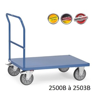 Chariots de manutention à dossier, plateaux en tôle