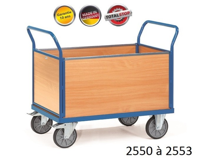 Chariots de manutention à 2 dossiers et 2 ridelles