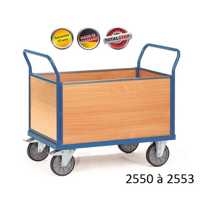 Chariots de manutention à 2 dossiers et 2 ridelles