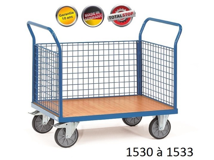 Chariots de manutention à 2 dossiers et 1 ridelle