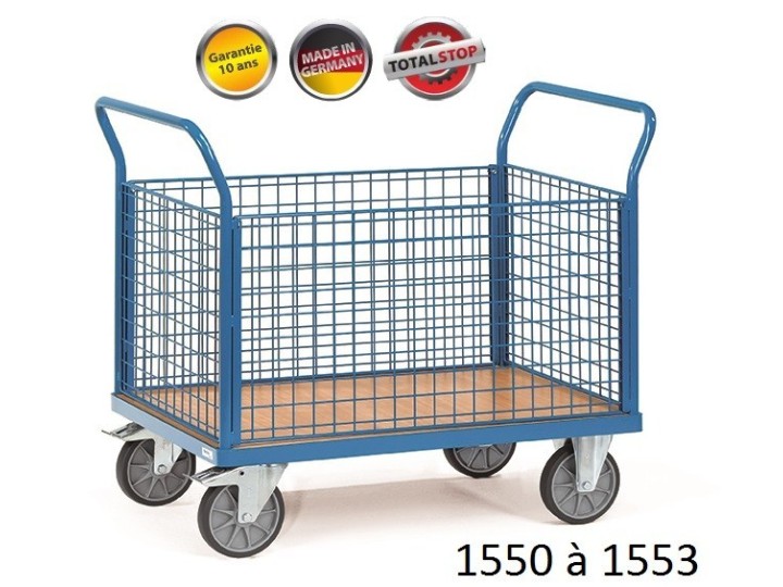 Chariots de manutention à 2 dossiers et 2 ridelles