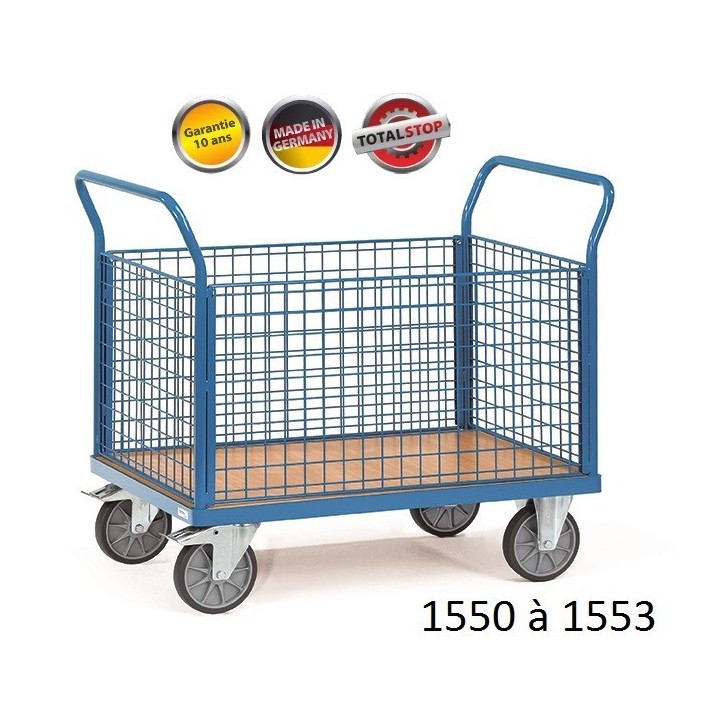 Chariots de manutention à 2 dossiers et 2 ridelles