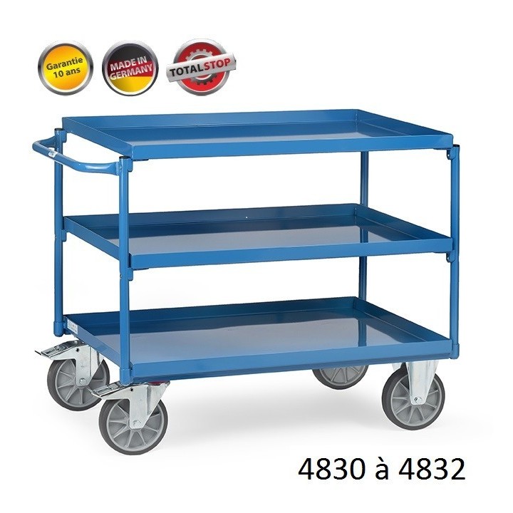 Chariots manuels à étagères tôle