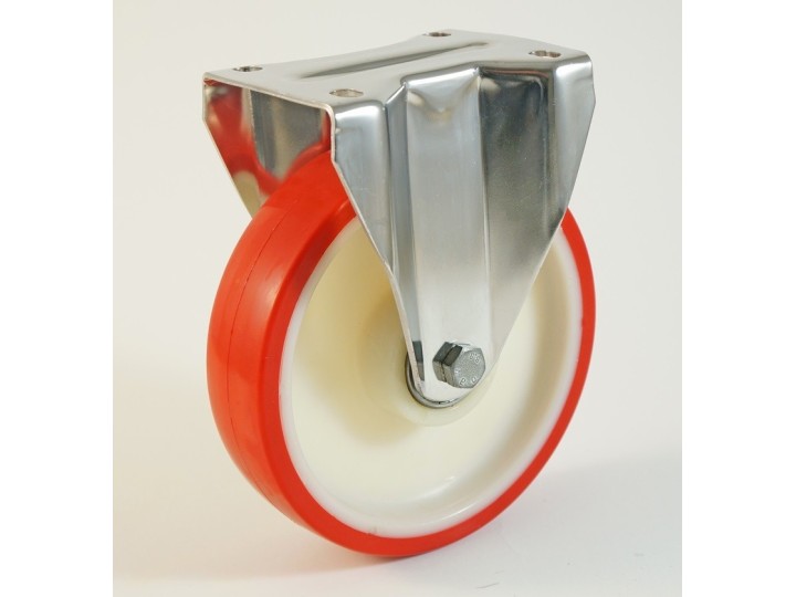 Roulette inox à platine, roue polyuréthane corps nylon, charges 150 à 300 Kg, (série N/INOX20)