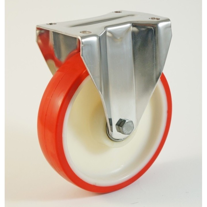 Roulette inox à platine, roue polyuréthane corps nylon, charges 150 à 300 Kg, (série N/INOX20)