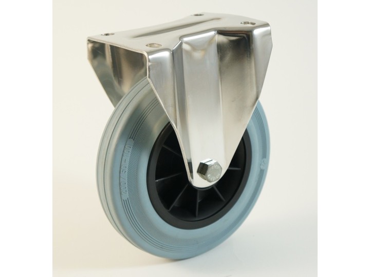 Roulette inox à platine, roue caoutchouc non marquant, charges 50 à 205 Kg (série DG/INOX20)