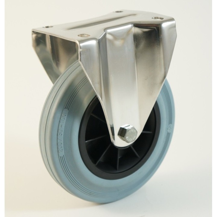 Roulette inox à platine, roue caoutchouc non marquant, charges 50 à 205 Kg (série DG/INOX20)