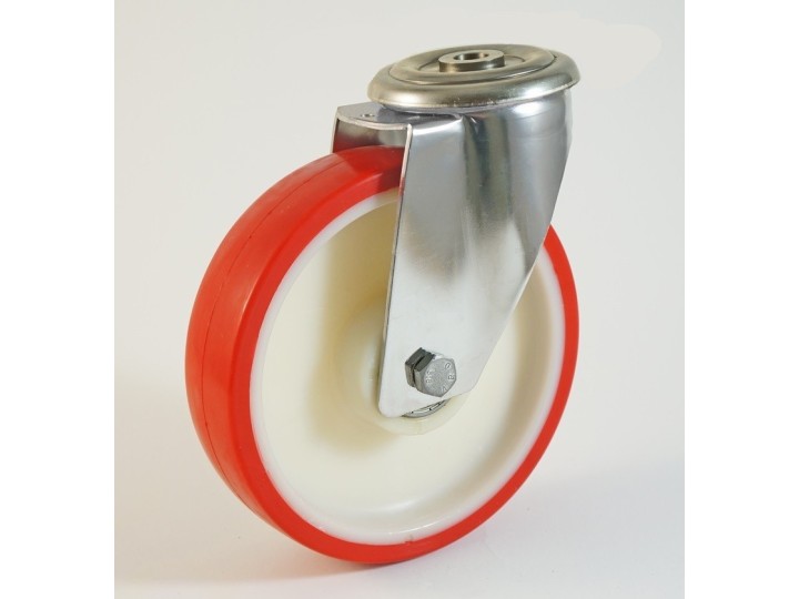 Roulette inox à trou central, roue polyuréthane, charges 100 à 300 Kg (série N/INOX20)