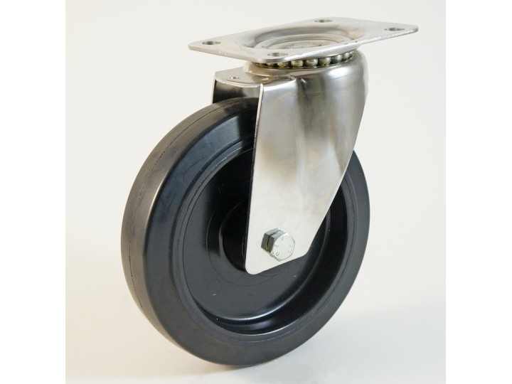 Roulette inox à platine, bandage caoutchouc - 20 à + 250 °C (série FN/INOX20)