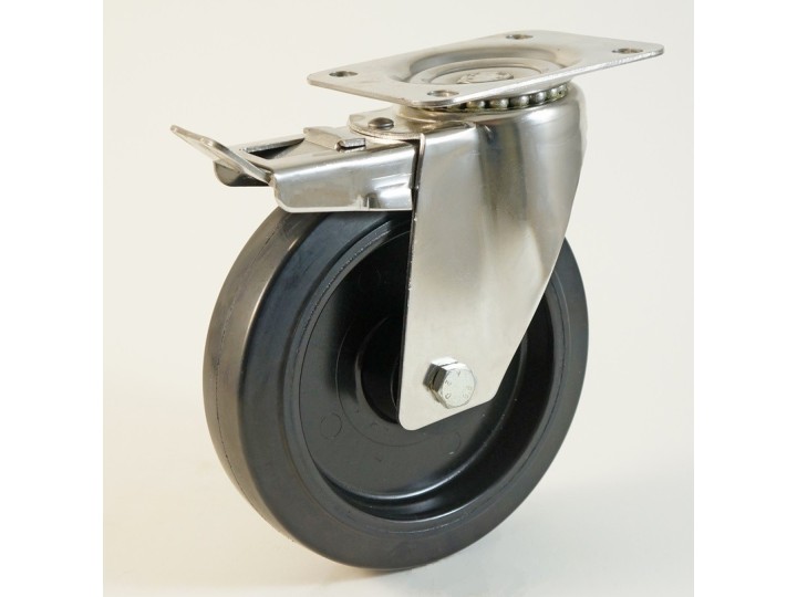 Roulette inox à platine, bandage caoutchouc - 20 à + 250 °C (série FN/INOX20)