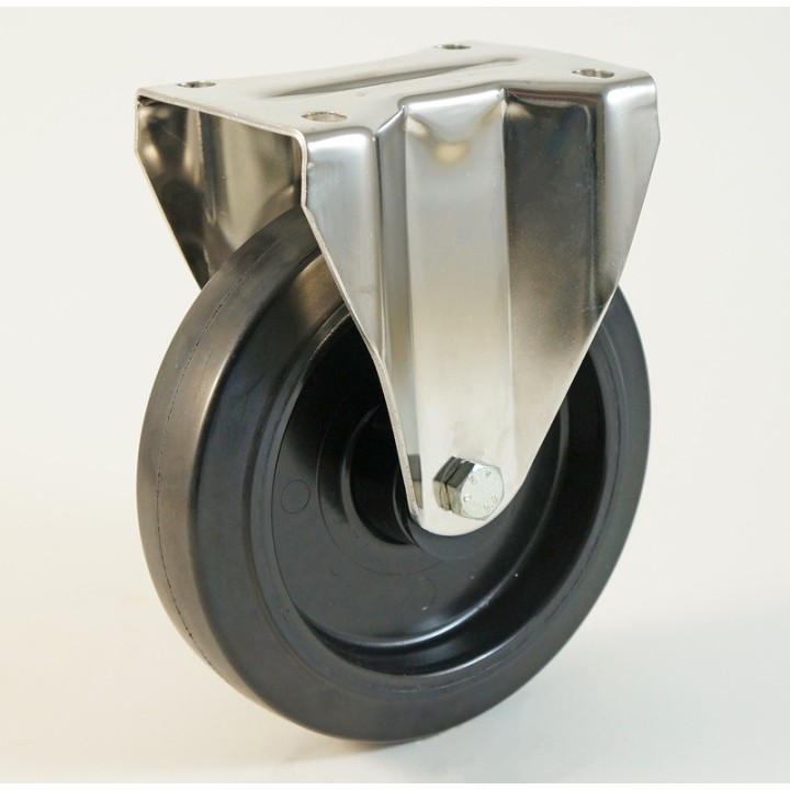 Roulette inox à platine, bandage caoutchouc - 20 à + 250 °C (série FN/INOX20)