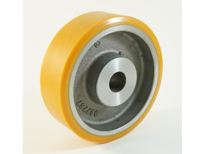 Roue à bandage polyuréthane moyeu lisse + clavette CU 300 à 3500 Kg