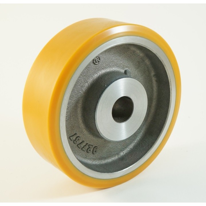 Roue à bandage polyuréthane moyeu lisse + clavette CU 300 à 3500 Kg
