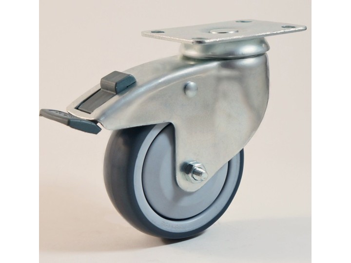 Roulette à platine, roue bandage TPE non marquant, charges 70 à 100 Kg (série TPE/22)