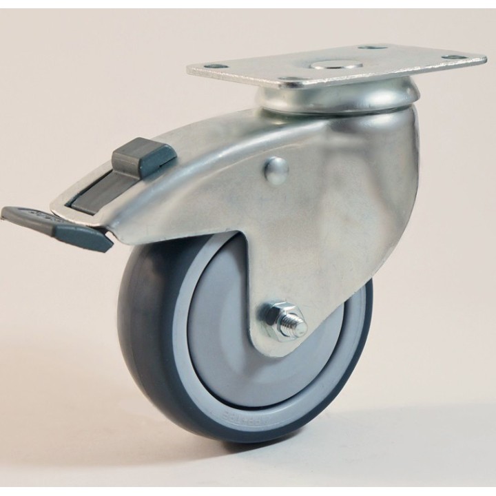 Roulette à platine, roue bandage TPE non marquant, charges 70 à 100 Kg (série TPE/22)