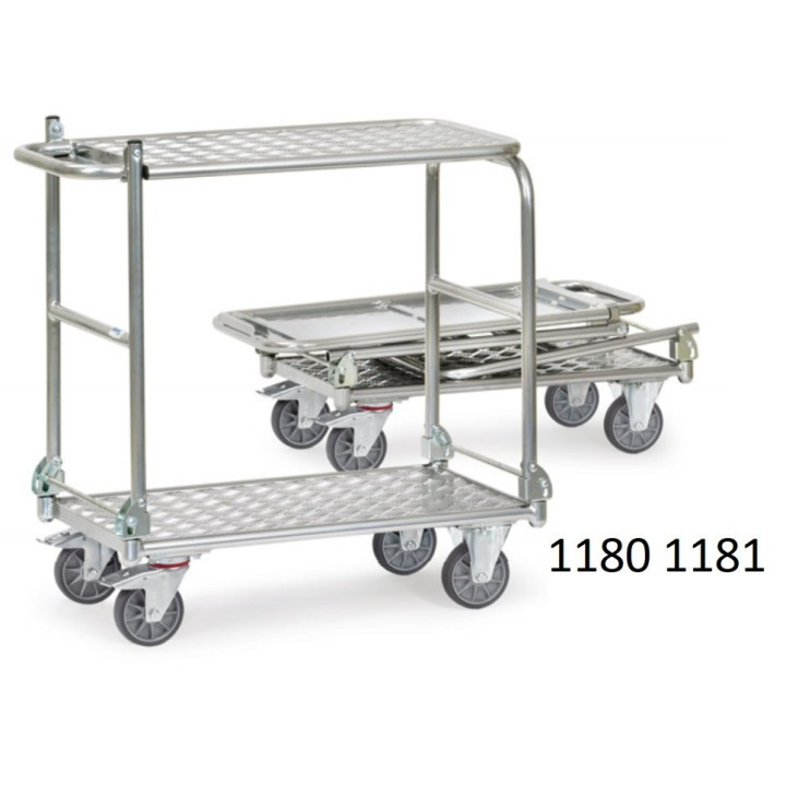 Chariots de manutention pliable en aluminium à 2 étagères