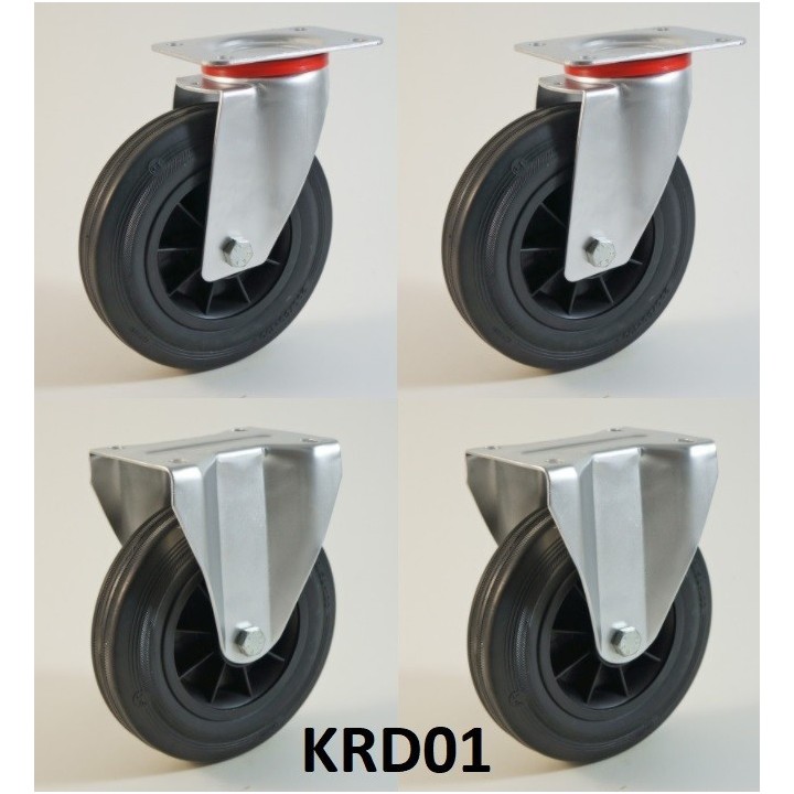 Pack composé de 4 roulettes Ø 200 mm serie D/22 avec 5 type de configurations au choix