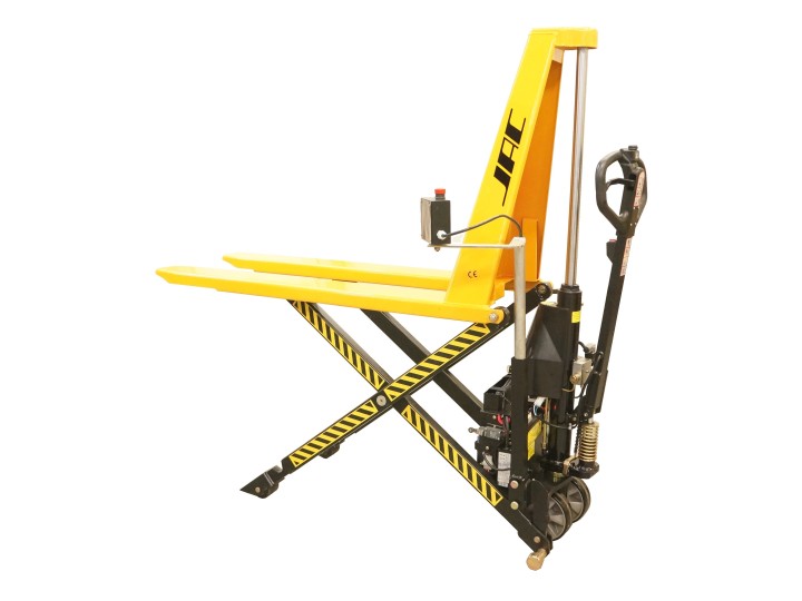 Transpalette haute levée électrique avec cellule de mise a niveau automatique, charge 1000 Kg.