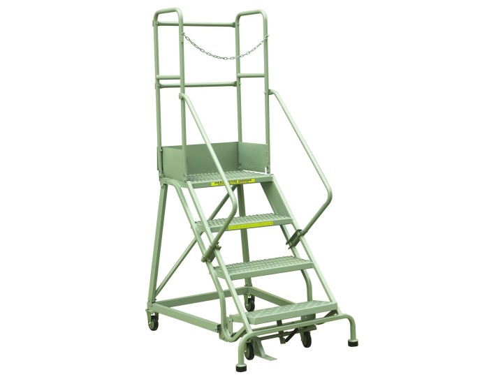 Escabeau industriel roulant 4 marches à immobilisation automatique, série RLC.