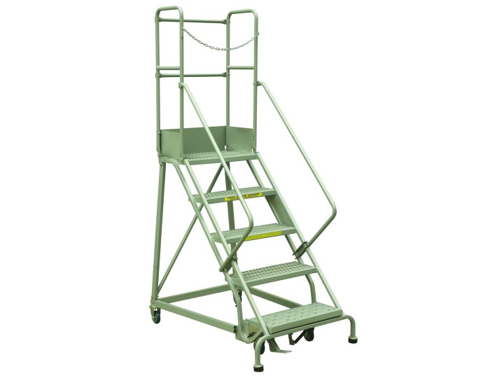 Escabeau industriel roulant 5 marches à immobilisation automatique, série RLC.