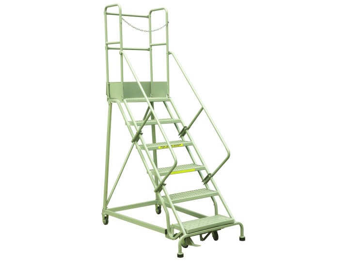 Escabeau industriel roulant 6 marches à immobilisation automatique, série RLC.