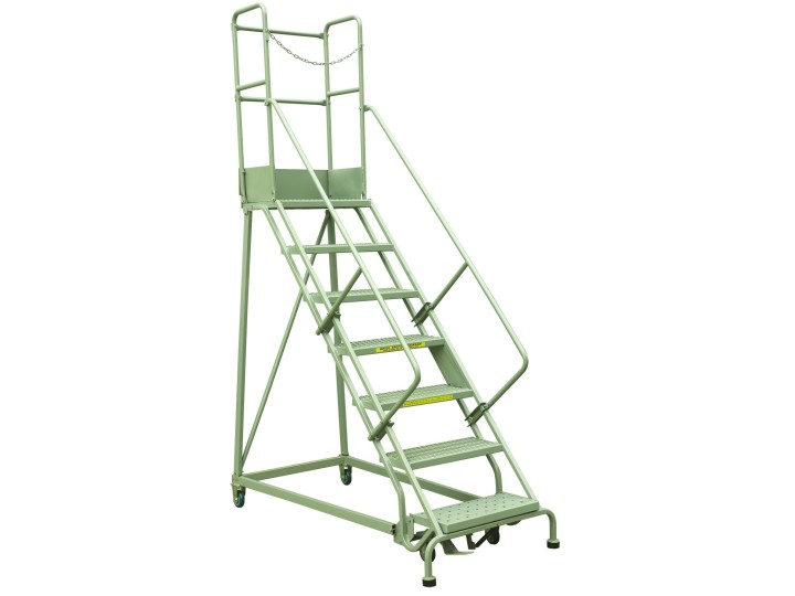 Escabeau industriel roulant 7 marches à immobilisation automatique, série RLC.