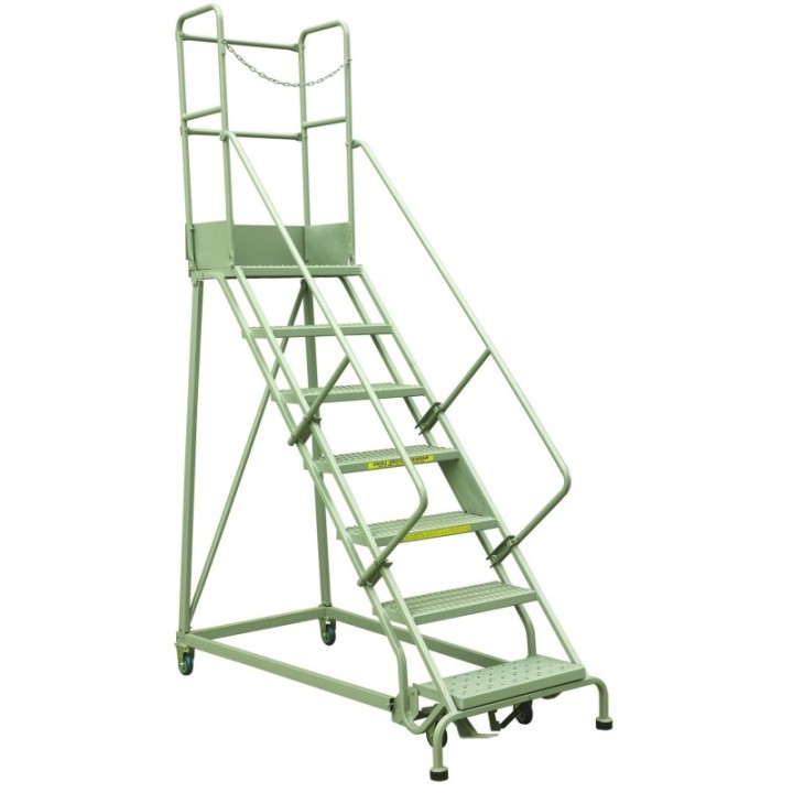 Escabeau industriel roulant 7 marches à immobilisation automatique, série RLC.