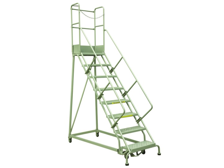 Escabeau industriel roulant 8 marches à immobilisation automatique, série RLC.