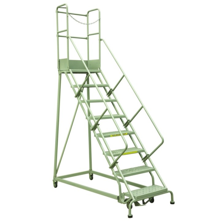 Escabeau industriel roulant 8 marches à immobilisation automatique, série RLC.