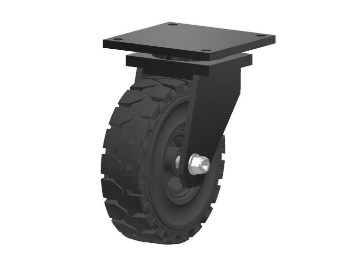 Roulette à platine, roue pneu plein souple, charges 450 à 1400 Kg (série PPS/70)