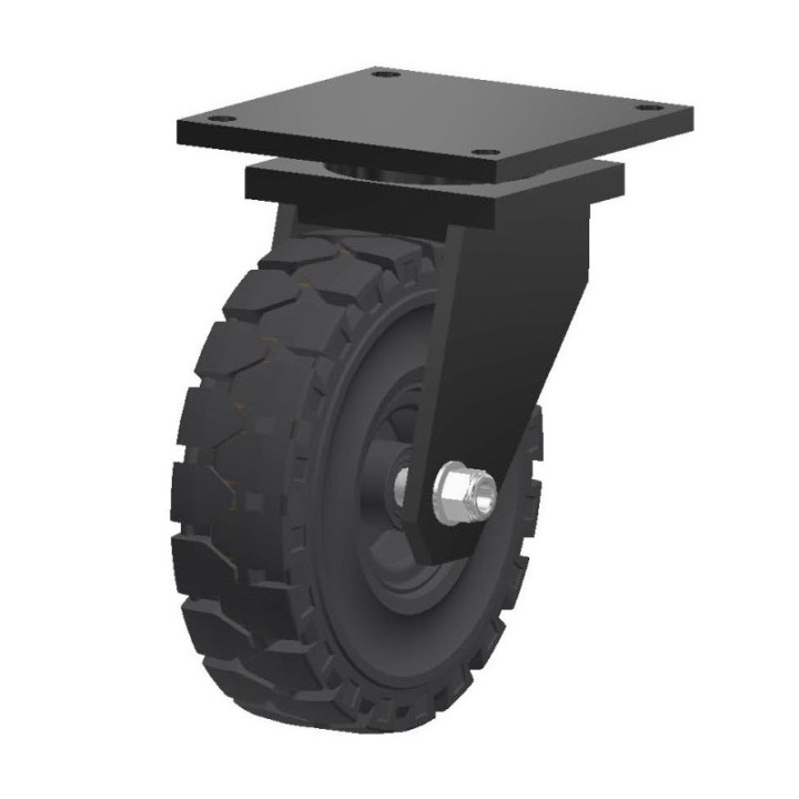 Roulette à platine, roue pneu plein souple, charges 450 à 1400 Kg (série PPS/70)