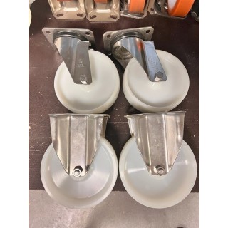 Lot de 2 + 2 roulettes inox Ø 175 mm roue en polyamide 6 blanc