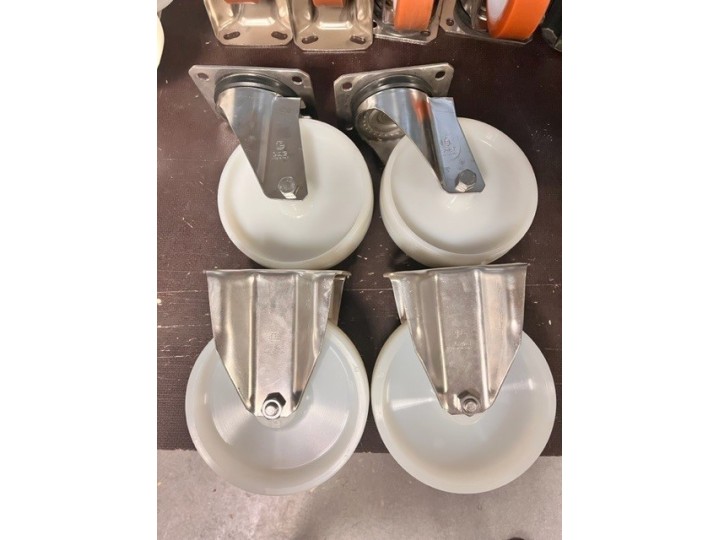 Lot de 2 + 2 roulettes inox Ø 175 mm roue en polyamide 6 blanc