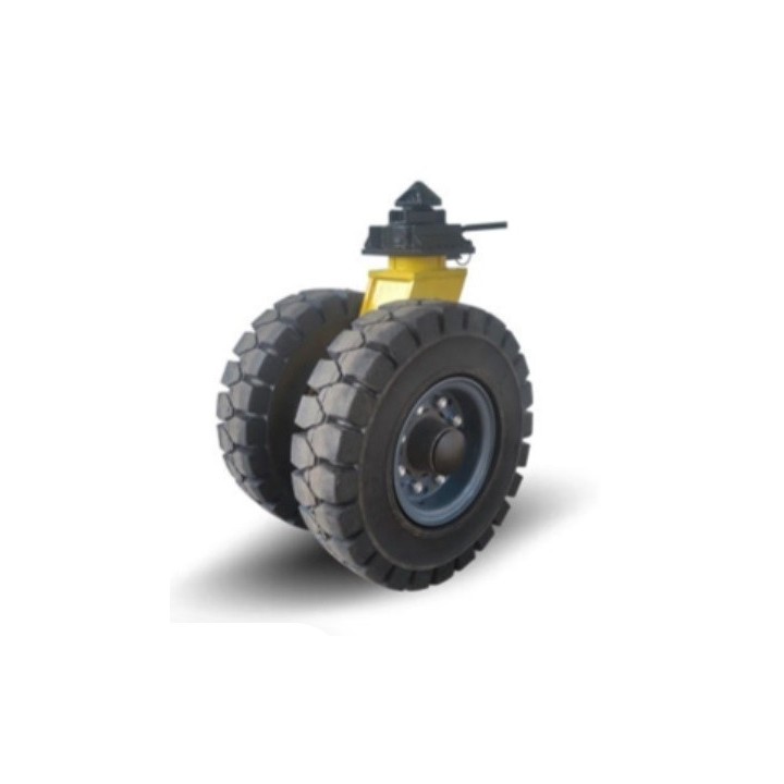 Kit de 4 roulettes jumelées sur pneus pleins souple, pour container iso avec connexion twist lock + timon de traction