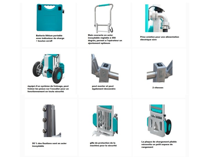 Diable monte-escalier motorisé avec frein, capacité de charge 170 Kg