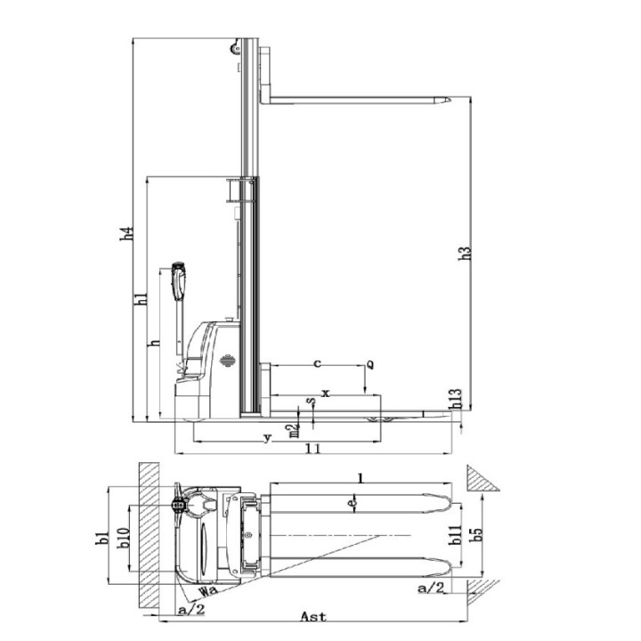 Gerbeur tout électrique, charge 1500 Kg, levée 2500 mm
