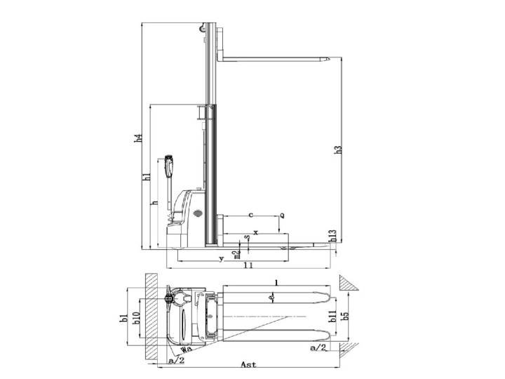 Gerbeur tout électrique, charge 1500 Kg, levée 2000 mm