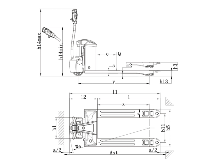 Transpalette tout électrique semi compact, charge 2000 Kg