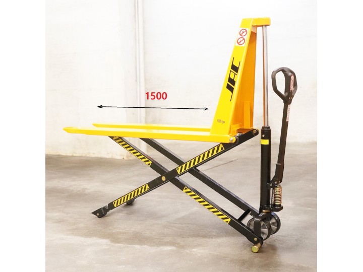 Transpalette haute levée manuel, charges 1000 Kg, fourches 1500 mm.