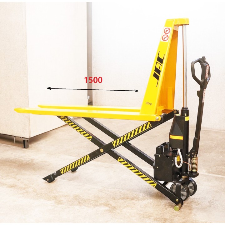 Transpalette haute levée électrique, charges 1000 Kg, fourches 1500 mm.