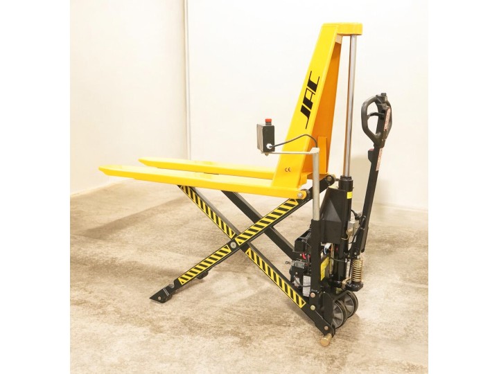 Transpalette haute levée électrique avec cellule de mise a niveau automatique, charge 1000 Kg.