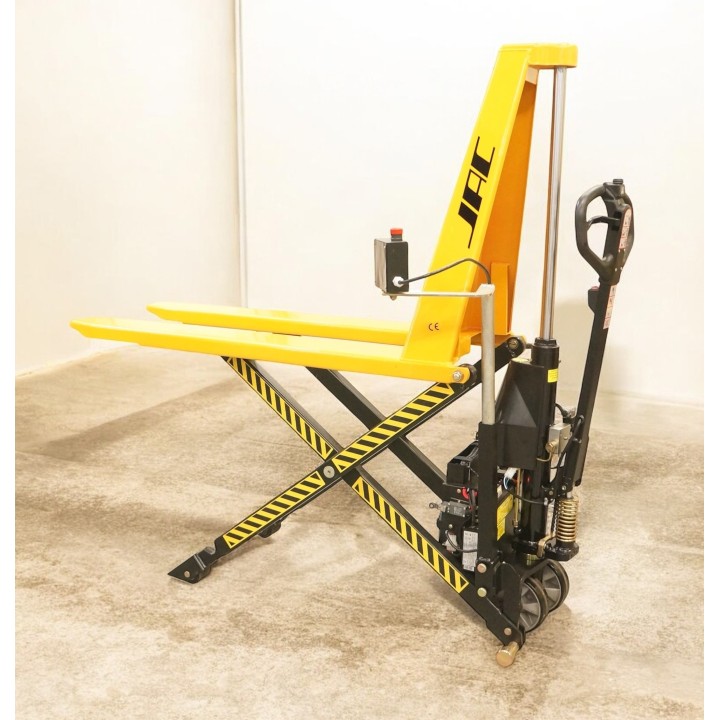 Transpalette haute levée électrique avec cellule de mise a niveau automatique, charge 1000 Kg.